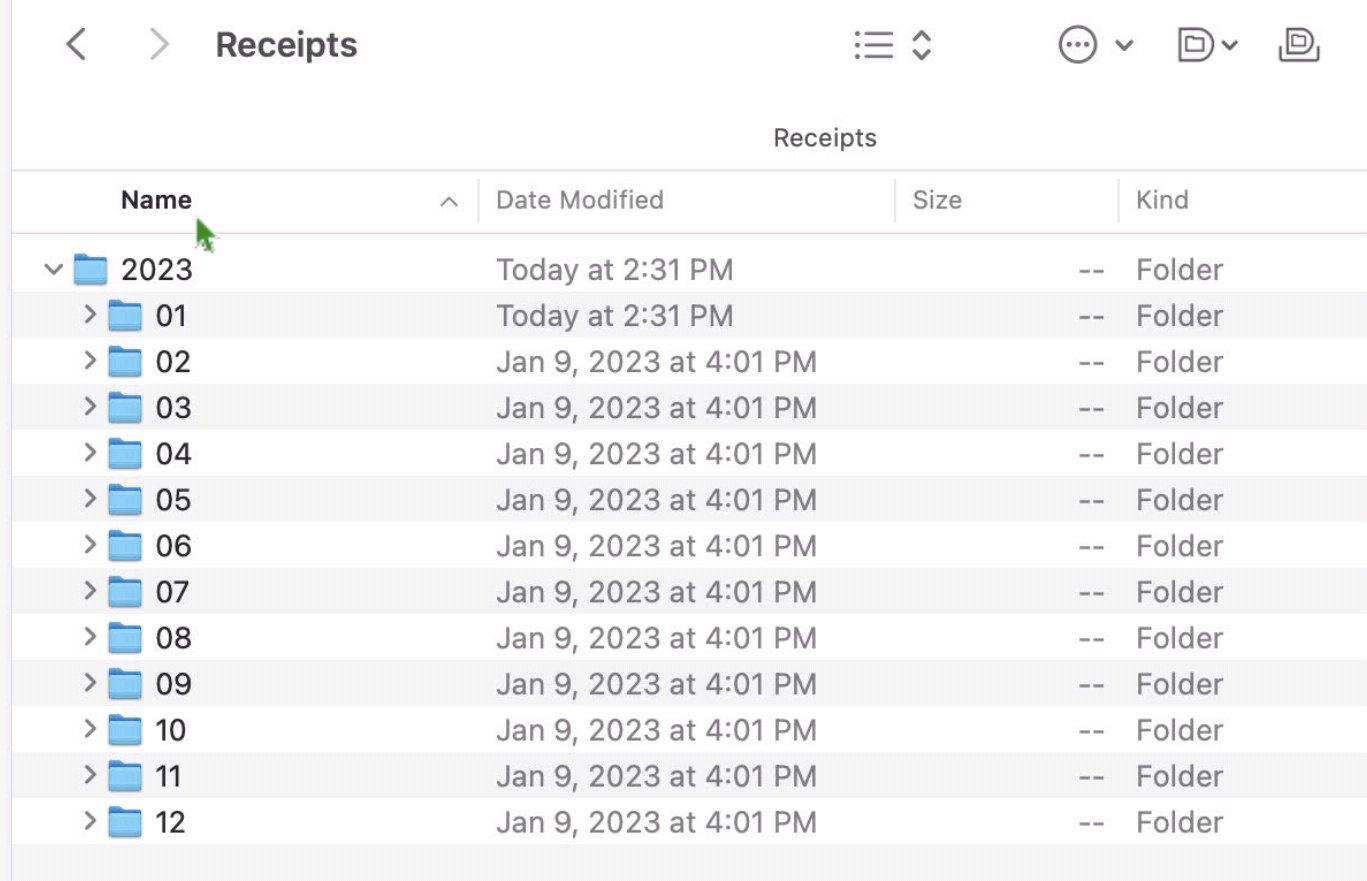 Receipts Folder